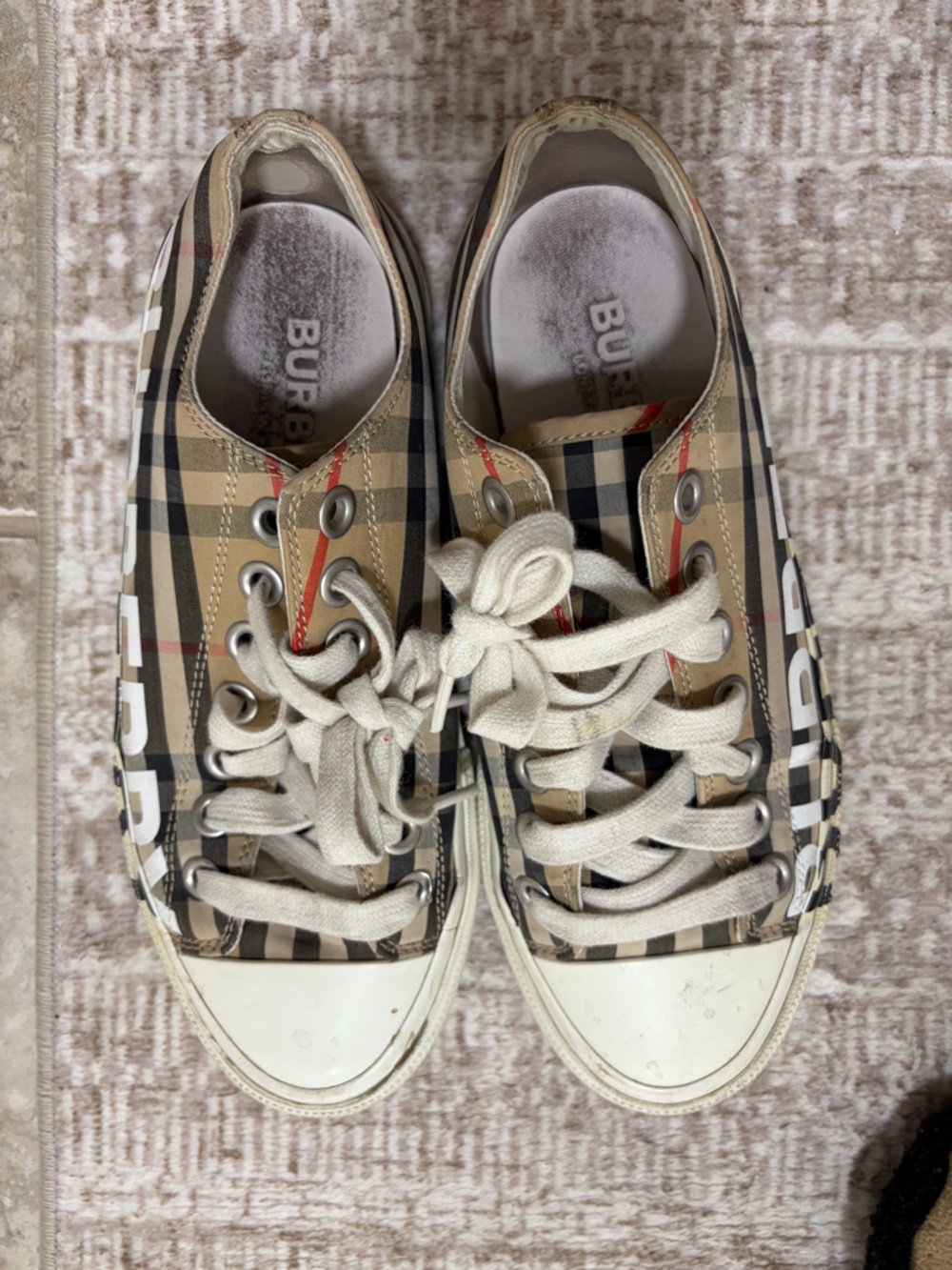 Burberry Beige Check Low-Top Sneaker with Logo - Picture 2 of 7